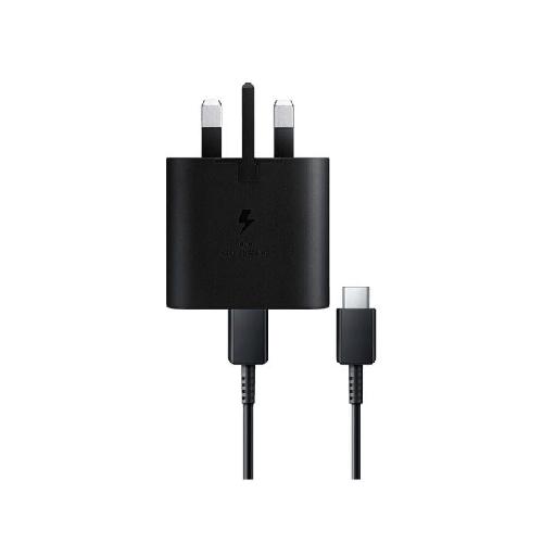 Samsung 25W Power Adapter (3-Pin) – Black with USB Type-C Cable, USB Type-A Port