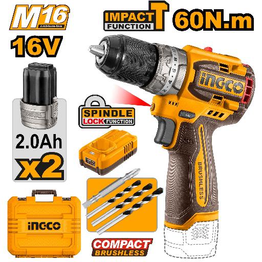 Heimwerker Ghana – 16V Compact Cordless Impact Drill with Brushless Motor & 2 Batteries – CIDLI16682
