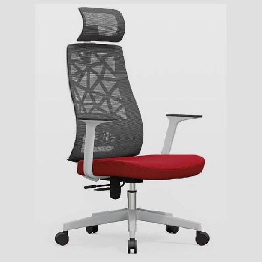 BEIRUT Highback Chair Grey and Red Polypropylene Frame Ergonomic Office Chair with High-Density Foam Seat D28kg/m³ Comfortable Tall Backrest for Home Office, Study, or Workspace 127cm Height
