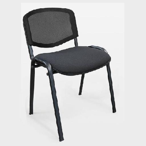 ISO NET Armchair Black Mesh-Back Visitor Chair with High Resilience Foam Seat, Pixel Fabric Upholstery Compact Guest Chair for Office, Meeting Room, or Reception Area 83.5cm Height