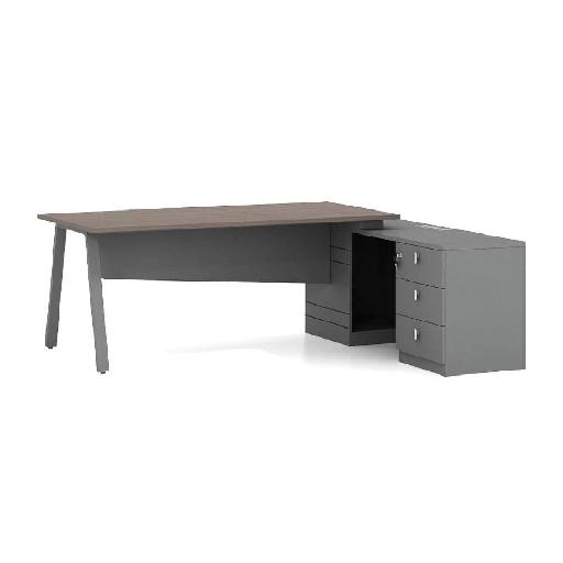 RESPECT Desk Executive Office Desk 160cm Walnut/Grey with 3 Drawers, Mobile Trolley & Splashback – 50mm Melamine Top & Metal Frame – Professional Workstation for Offices, Studios & Home in Accra