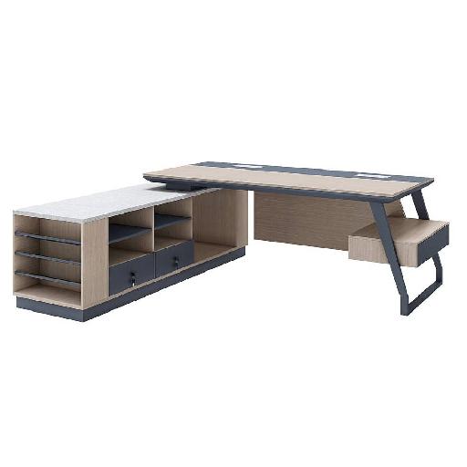 ELEGANCE Fashion Desk Executive Office Desk 220cm Beige/Dark Grey with 3 Drawers – Fabric Finish, 12mm Plate, Metal Legs – Modern Workstation for Office, Studio or Home