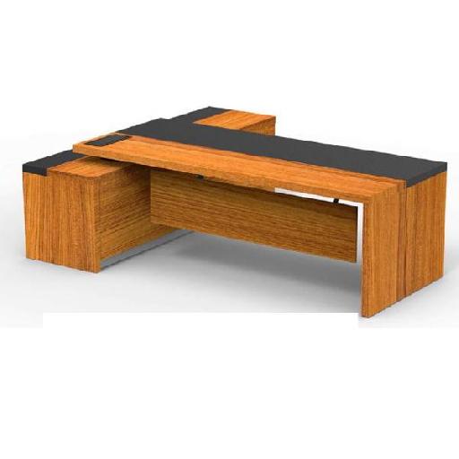 APEX Desk Executive Office Desk 220cm Brown with Integrated Cable Management – MFC Melamine Panel Structure, Splashback & Mobile Trolley – Heavy-Duty Workstation for Office or Studio Use