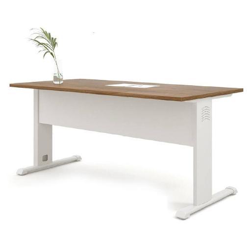 HYDRA Desk 160cm Walnut/White Executive Office Desk – L-Shaped White Metal Base, 25mm Thick Anti-Scratch & Anti-Glare Melamine Top – Beige Color Family, Modern & Durable Workstation