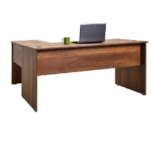 RIO Executive Desk 160cm Walnut/Grey – L-Shaped Office Desk with 3 Drawers, Mobile Trolley, Splashback – 50mm Thick Melamine Top & Metal Base – Modern Gray Workstation