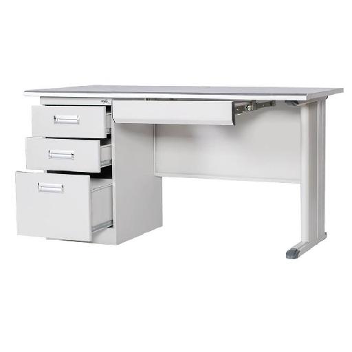 STEEL Desk 140cm Grey/White – Office Desk with 3 Drawers, Electrostatic Powder Coated Finish, Splashback & Box Included – Compact & Durable Metal Workstation