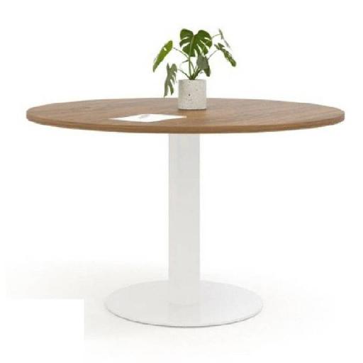 HYDRA Round Meeting Table Walnut Finish – 120cm Conference Table with 74cm Height, 25mm Thick Top, Durable Particle Board Construction for Offices & Collaboration Spaces