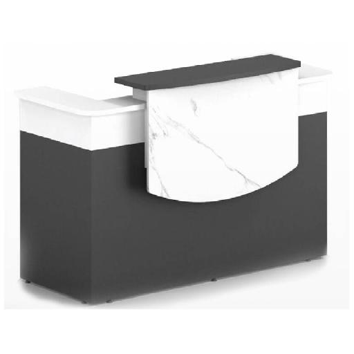 DALLAS Reception Desk 160cm White/Grey – Square Front Desk with 105cm Height, Melamine Wood Structure, Metal Feet, Modern Seated Design for Office and Reception Areas