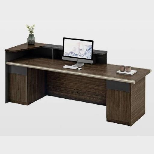 LUXURY Reception Desk 240cm Dark Oak/Grey – Large Rectangular Front Desk with 105cm Height, Melamine Structure, Fabric Covering & Metal Feet for Modern Offices