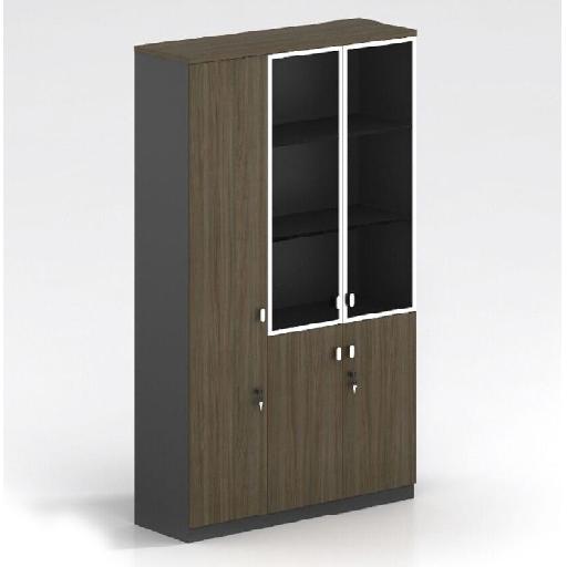 RESPECT Storage Unit 120cm Walnut/Grey – Tall 5-Door Cabinet with 200cm Height, Melamine Wood Structure, Modern Freestanding Organizer for Office or Home Use