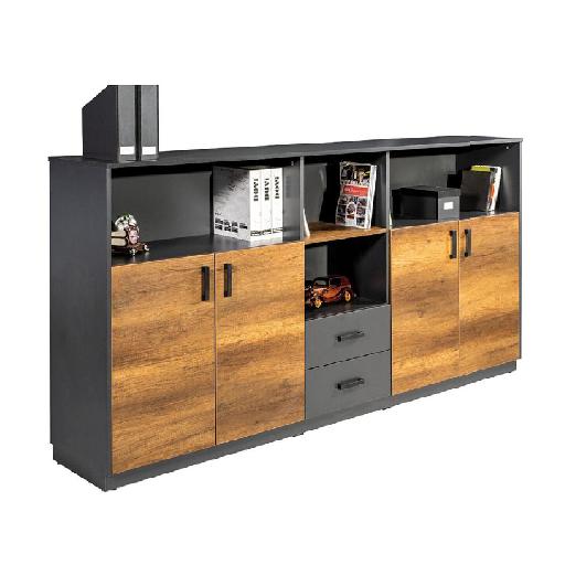 OSCAR Z Storage Unit 235cm Oak/Grey – Large Sideboard Cabinet with 124cm Height, 45cm Depth, Particle Board Structure, Modern Storage Solution for Office or Home