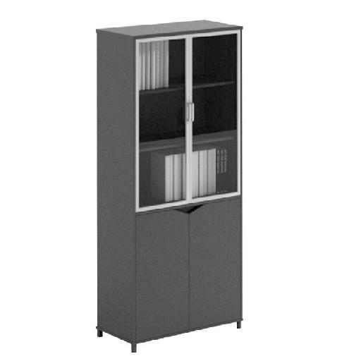 SHIRAZ Storage Unit 80cm Black – Tall 195cm Cabinet with 3 Shelves, Fabric Covering, Tempered Glass Finish, Metal Feet, and Melamine-Aluminum Structure for Modern Office or Home in Accra