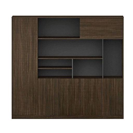 LUXURY Storage Unit 200cm Dark Oak/Grey – Large 6-Shelf Cabinet with Fabric Panels, Melamine Structure & Metal Legs, 180cm Height Modern Organizer for Office or Home