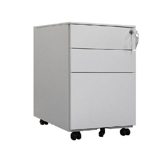 STEEL 3-Drawer Mobile Pedestal Cabinet – 65cm Height Grey/White Metal Drawer Unit with Electrostatic Powder Coating, Lockable Wheels, and Compact Storage Design for Office or Home