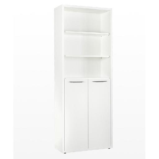DISEGNO Walnut/Grey 3-Shelf 2-Door Storage Unit – 217cm Height White Particle Board Cabinet for Office and Home