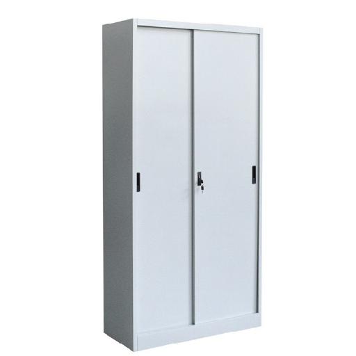 Steel Storage Unit with 2 Sliding Doors and 4 Shelves – 85cm Length x 40cm Depth x 180cm Height, Grey/White Electrostatic Powder Coated Finish