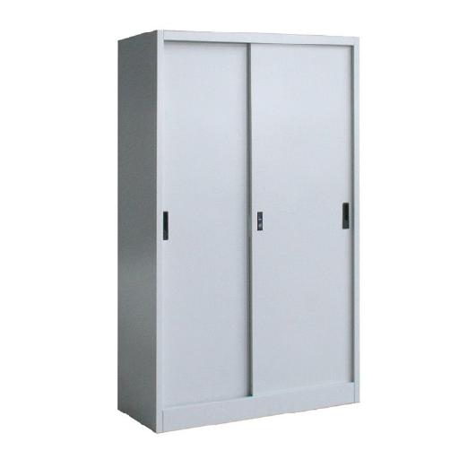 Steel Storage Unit with 2 Sliding Doors and 3 Shelves – 85cm Length x 40cm Depth x 150cm Height, Grey/White Electrostatic Powder Coated Finish