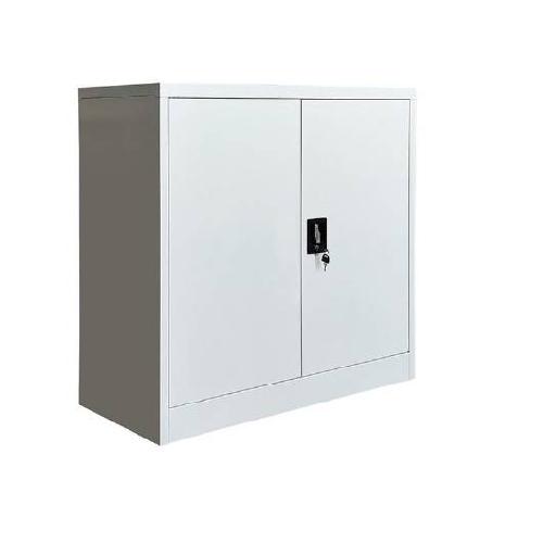 Compact Steel Storage Unit with 2 Hinged Doors and 1 Shelf – 85cm Length x 40cm Depth x 90cm Height, Grey/White Electrostatic Powder Coated Finish