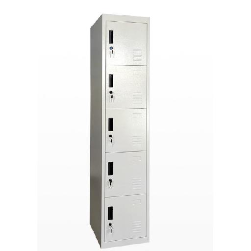 Steel Locker with 5 Doors – 185cm Height x 38cm Length x 45cm Depth, Grey/White Electrostatic Powder Coated Finish for Secure and Organized Storage in Accra