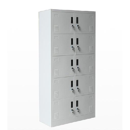 Steel Locker with 10 Doors – 185cm Height x 38cm Length x 45cm Depth, Grey/White Electrostatic Powder Coated Finish for Secure Multi-Compartment Storage
