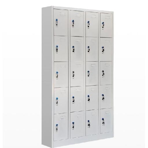 Steel Locker with 20 Doors – 185cm Height x 38cm Length x 45cm Depth, Grey/White Electrostatic Powder Coated Finish for Secure Multi-Compartment Storage