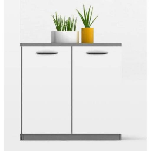 TEAM Storage Unit White/Grey Melamine Cabinet with 2 Doors & 2 Shelves – 80cm Height x 80cm Length x 40cm Depth, Fabric Covering and Metal Handles for Office Organization
