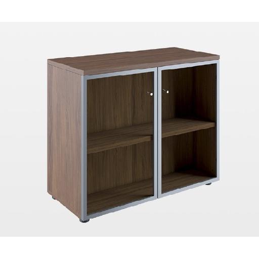 HYDRA Storage Unit Walnut/Grey Particle Board Cabinet with 2 Glass Doors & 2 Shelves – 80 cm Length x 42 cm Depth x 76 cm Height, Brown Color Family