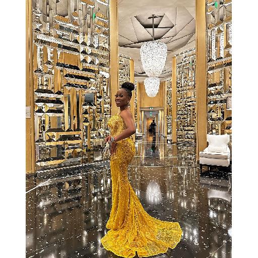 Gilded Glamour: Bespoke Gold Dress Styling by Amoasi Official