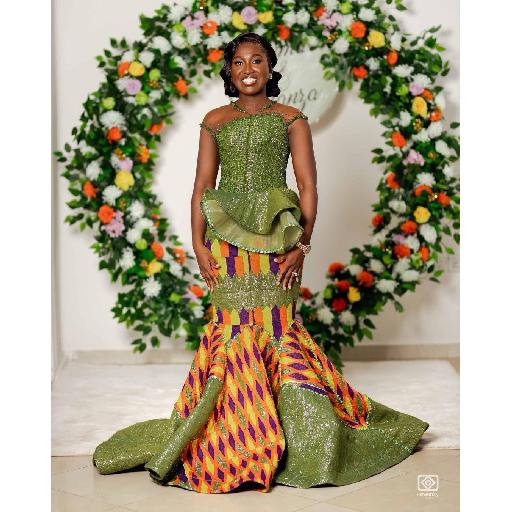 Olive Elegance: Custom Kente Gown by Amoasi Official