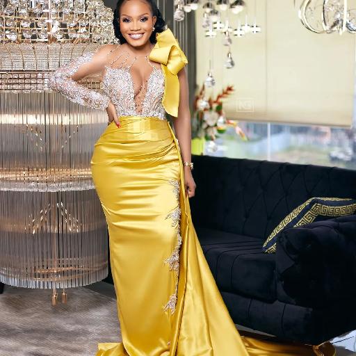 Couture Elegance: White Lace and Yellow Fabric by Amoasi Official