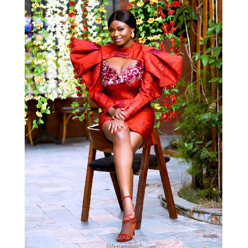 Statement Sleeve Elegance: Red Brocade Mini Dress by Amoasi Official
