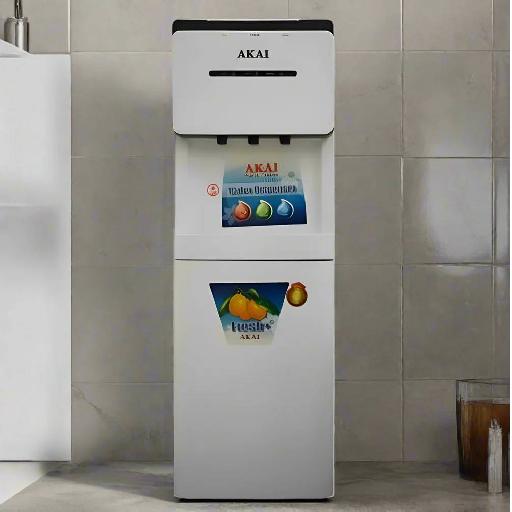 Akai Top Load Water Dispenser with Fridge – WD020A908 | 3-Tap Hot, Cold & Room-Temperature Water | 16L Refrigerator | Stainless Steel Tanks | Overheat Protection