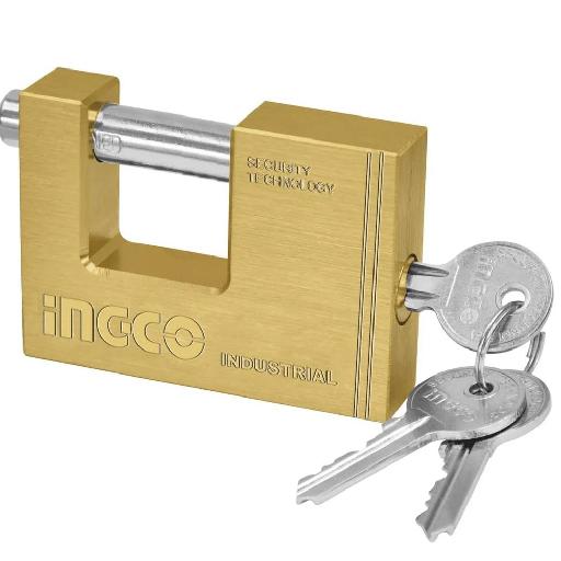 Ingco Industrial Heavy Duty Brass Padlock | Secure Brass Lock with Hardened Shackle for Gates, Warehouses & More