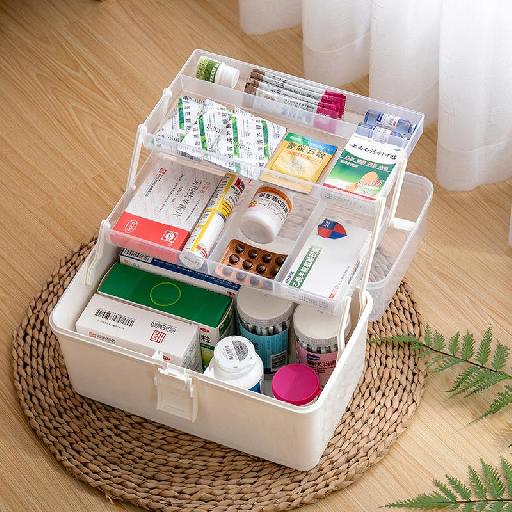 Icobeg Empty First Aid Box – Durable Multi-Compartment Plastic Medicine Cabinet for Home and Workplace Use