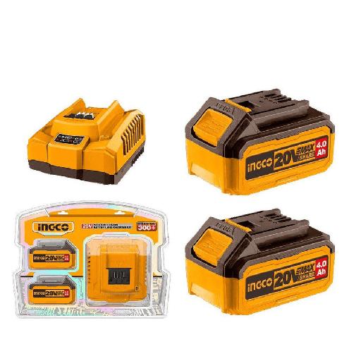 Ingco Two Pieces 20V 4.0Ah Lithium-Ion Battery Pack and Charger Kit FBCPK1424