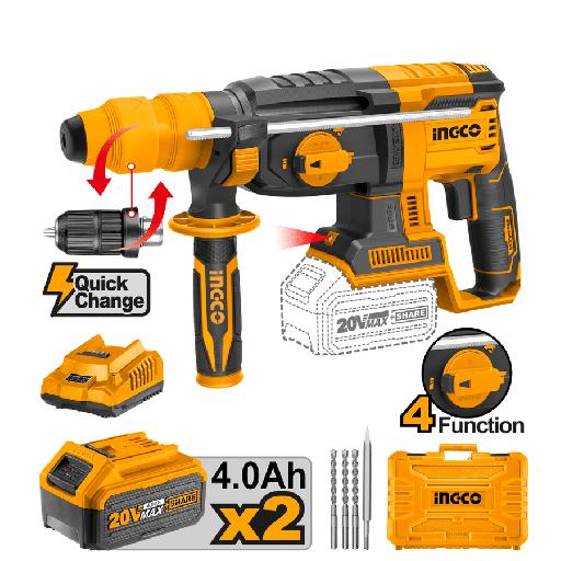 Ingco Brushless Lithium-Ion Rotary Hammer with Two 20V 4.0Ah Batteries & Charger CRHLI202289