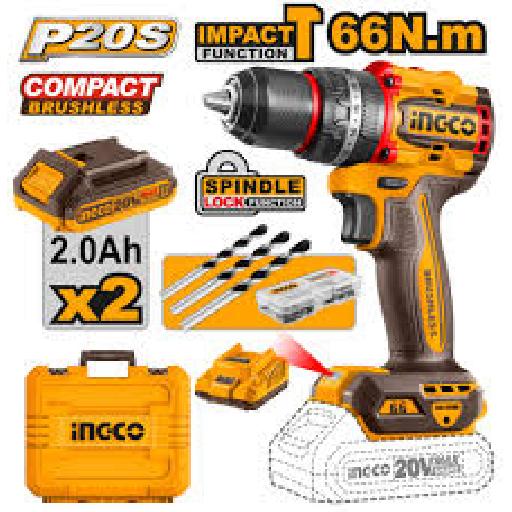 Ingco 20V Lithium-Ion Cordless Angle Grinder & Hammer Impact Drill Combo Kit CKLI20273