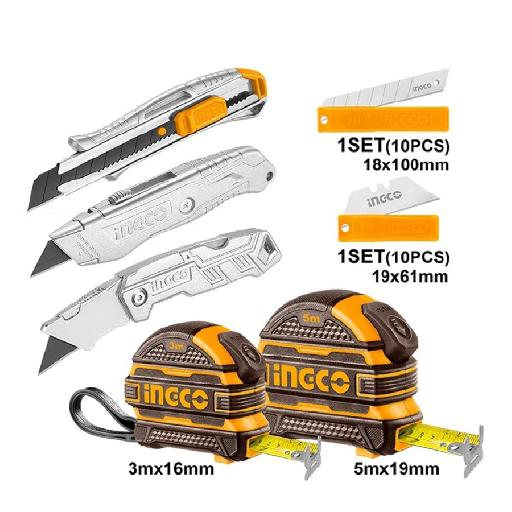 Ingco 7 Pieces Steel Measuring Tape & Utility Knife Set HMK23036