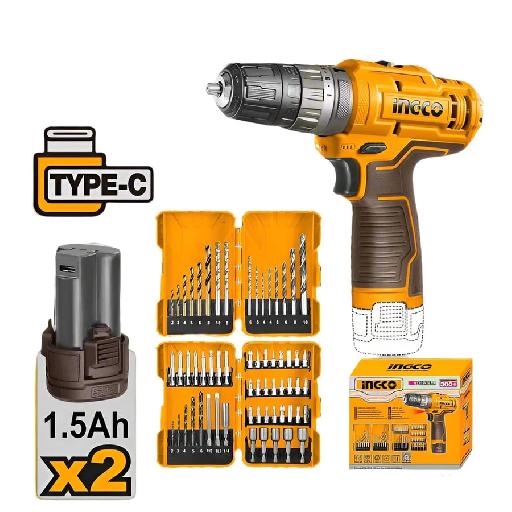 Ingco 12V Lithium-Ion Impact Drill with Drill Bits Set & Screwdriver Bit Set – COSLI23114
