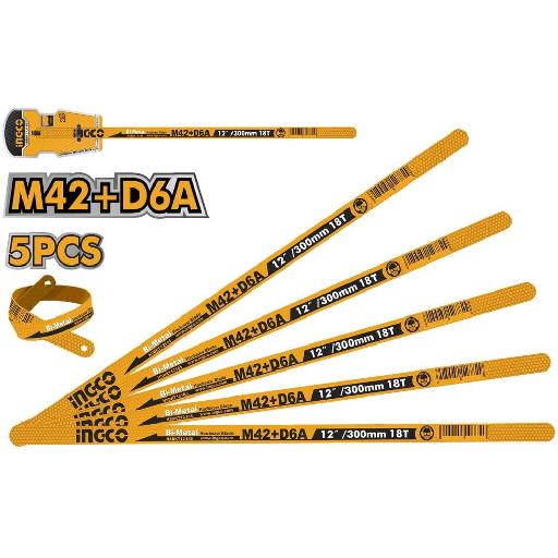 Ingco 5 Pieces 12" Bi-Metal Hacksaw Blade 18T – HSBKT12185