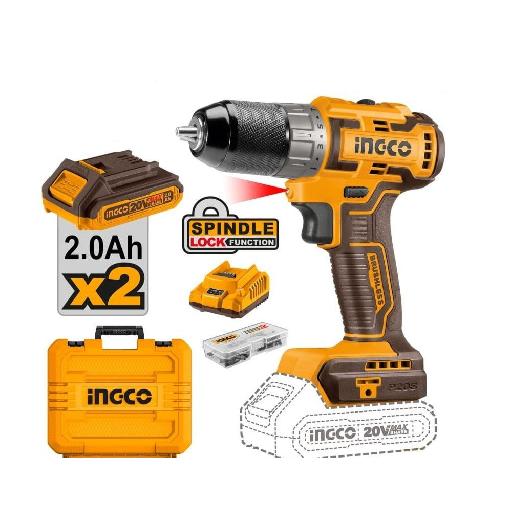 Ingco Lithium-Ion Brushless Cordless Hammer Impact Drill with Two 20V 2.0Ah Batteries & Charger – CIDLI20508