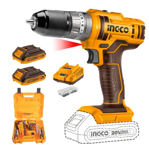 Ingco Lithium-Ion Cordless Hammer Impact Drill with Two 20V 2.0Ah Batteries & Charger – CIDLI201452