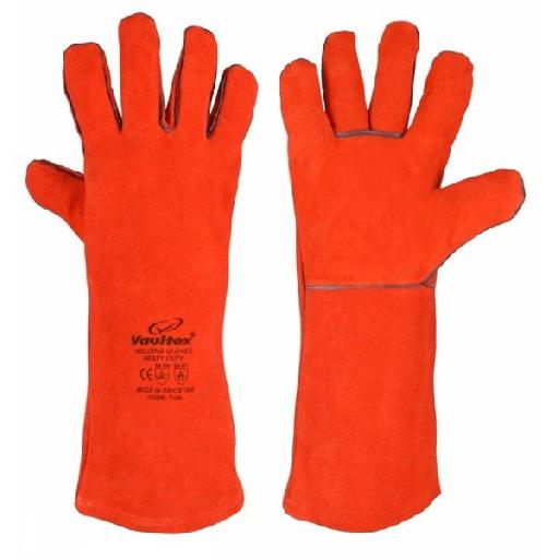 JTS Vaultex Welding Gloves – 16-Inch Red Cow Split Leather Gloves for Industrial Heat Protection