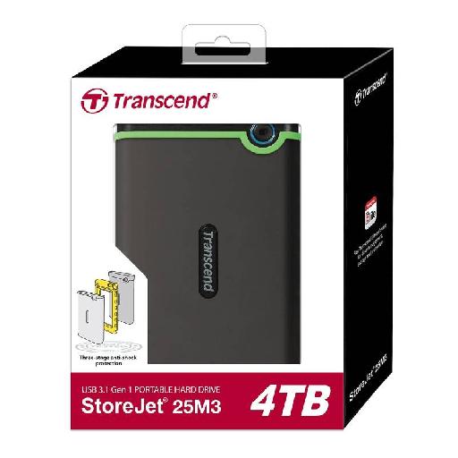 4TB Transcend StoreJet 25H3 External Hard Drive – Rugged & Military-Grade Protection