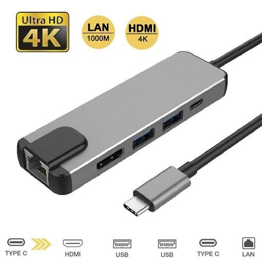 5-In-1 Type-C USB 3.0 Adapter – Grey