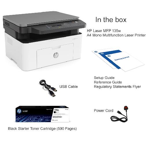 HP LaserJet Pro MFP M135w – Wireless All-in-One Black & White Laser Printer with Print, Scan & Copy (107A Toner)