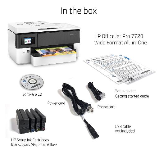 HP OfficeJet Pro 7720 – Wide Format All-in-One Color Inkjet Printer (Print, Scan, Copy, Fax, A3/A4, Duplex, Wireless)