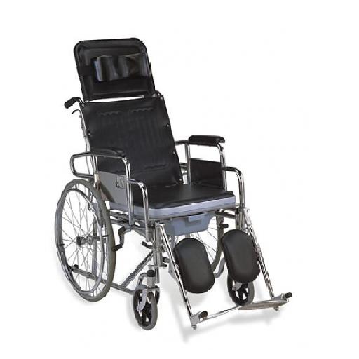 McSarpong - Manual Longback Reclinable Commode Wheelchair | Adjustable Recline & Elevating Legrests