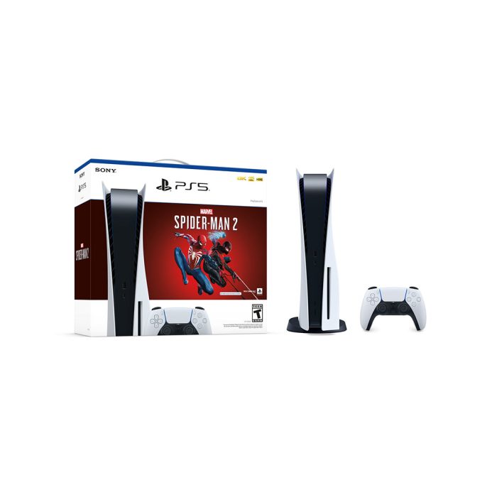 PlayStation 5 (PS5) Standard Console 825GB – White | Spider-Man 2 Bundle, DualSense Controller