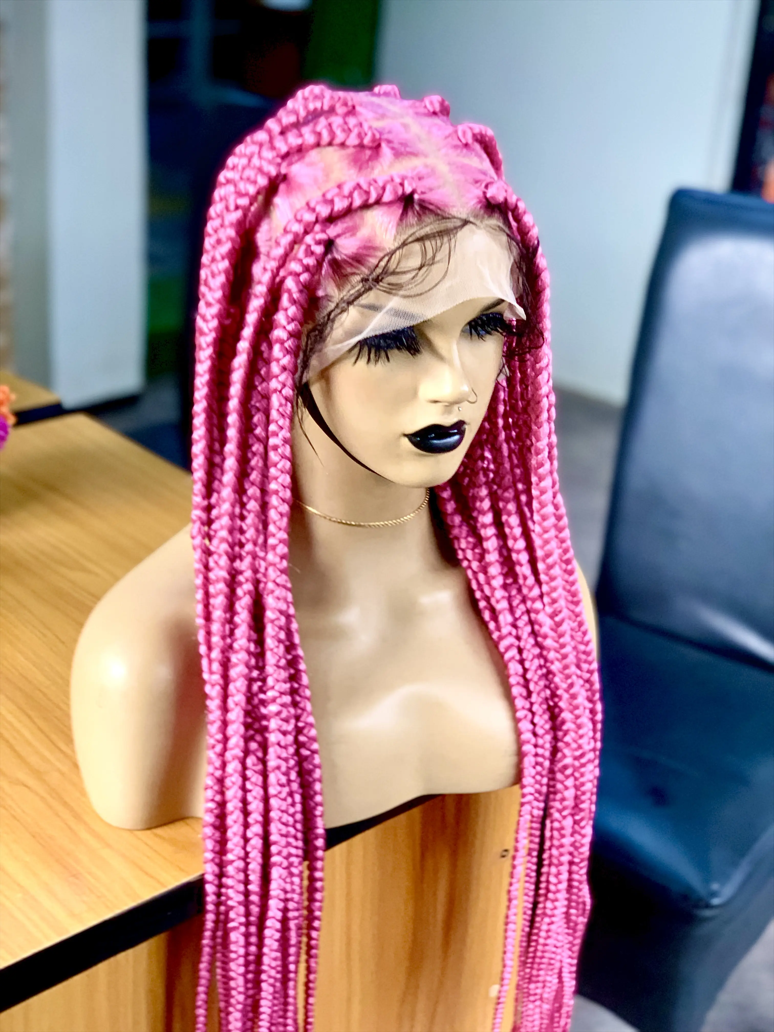 Handmade Jumbo Braids Wig (Long Length, Pink) with Baby Hairs